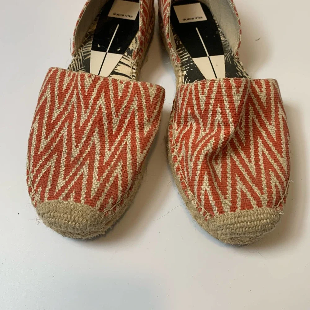 Dolce Vita Slip-on Espadrille Flats Size 10 Orange/Red Cream Zig Zag